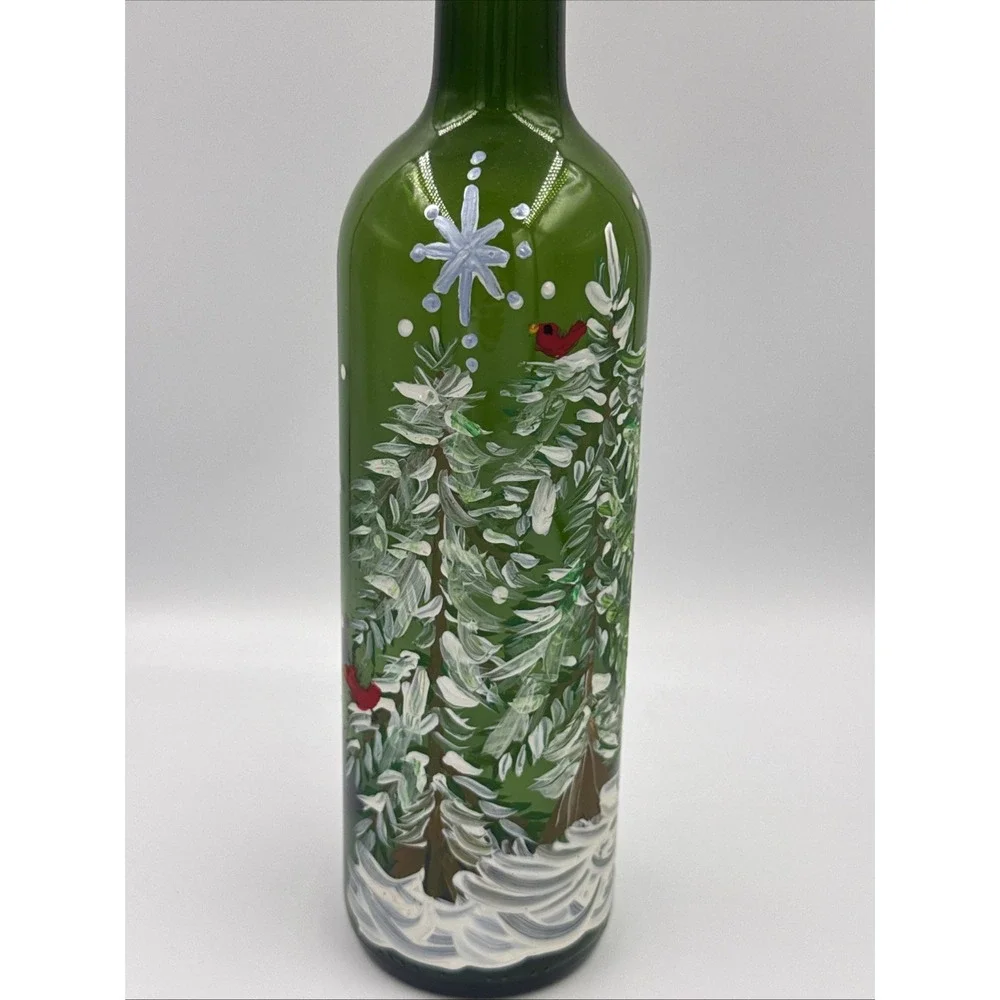 Hand Painted Wine Bottle Red Cardinals